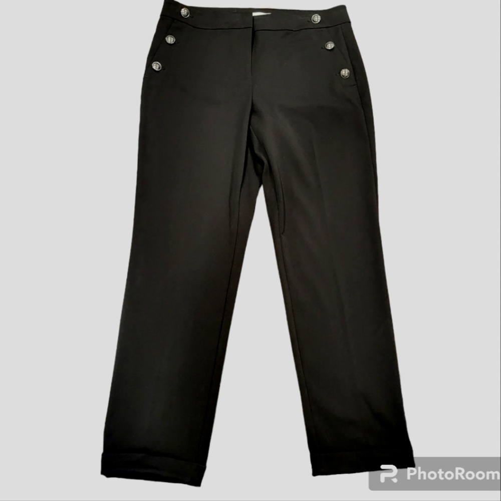 LOFT Women's Sailor Black Silver Button Cuffed Hem Slim Leg Trousers Pants